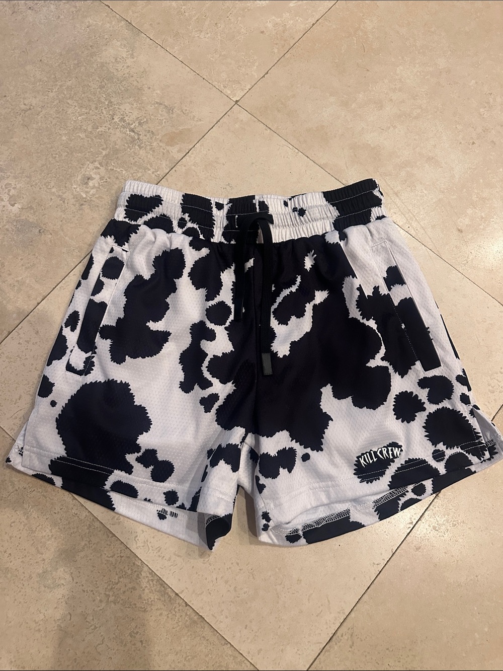 Kill Crew Black & White Cow Spot Mesh Shorts